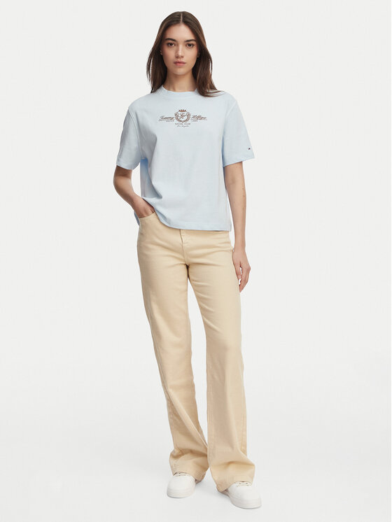 Tommy Hilfiger Tommy Hilfiger Marškinėliai Crest WW0WW48713 Šviesiai mėlyna Relaxed Fit