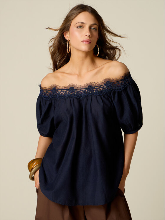 Oltre Oltre Blusa 2465J000844N034 Blu Regular Fit