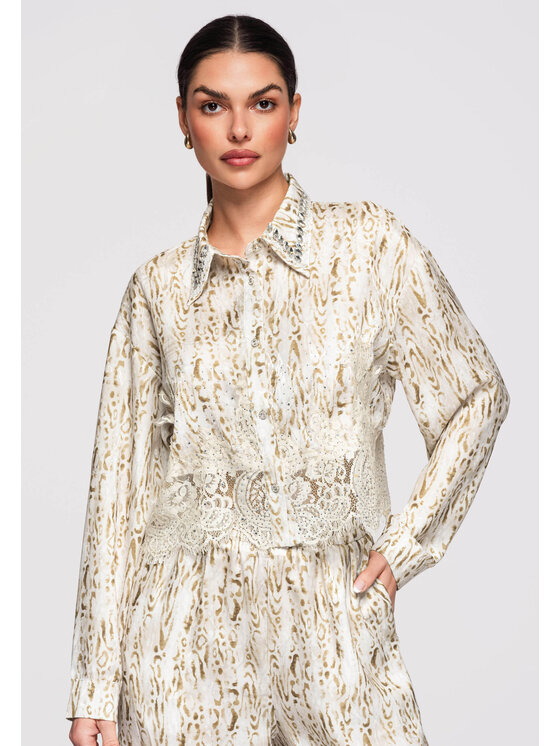 Ombre Ombre Koszula OW-SH-E0017 Beżowy Loose Fit