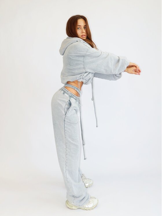 MissDenim MissDenim Bluza Oversize Crop Zip Hoodie Szary Oversize