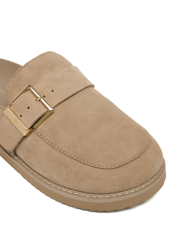 Tommy Hilfiger Tommy Hilfiger Plätud Th Buckle Fur Suede Mule FW0FW09083 Beež