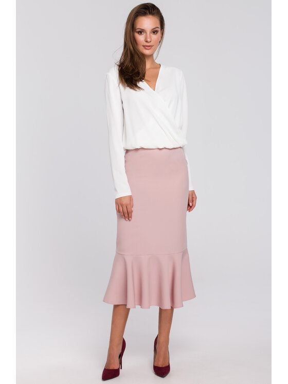 Makover Makover Midi sukňa K025 Ružová Regular Fit