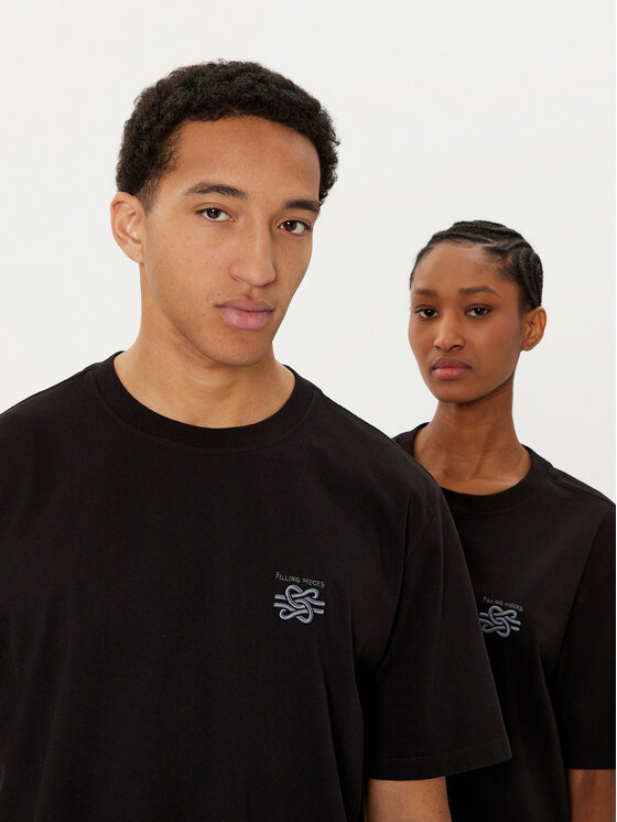 Filling Pieces Filling Pieces T-Shirt Unisex Embroidered Knot 7449986 Czarny Regular Fit