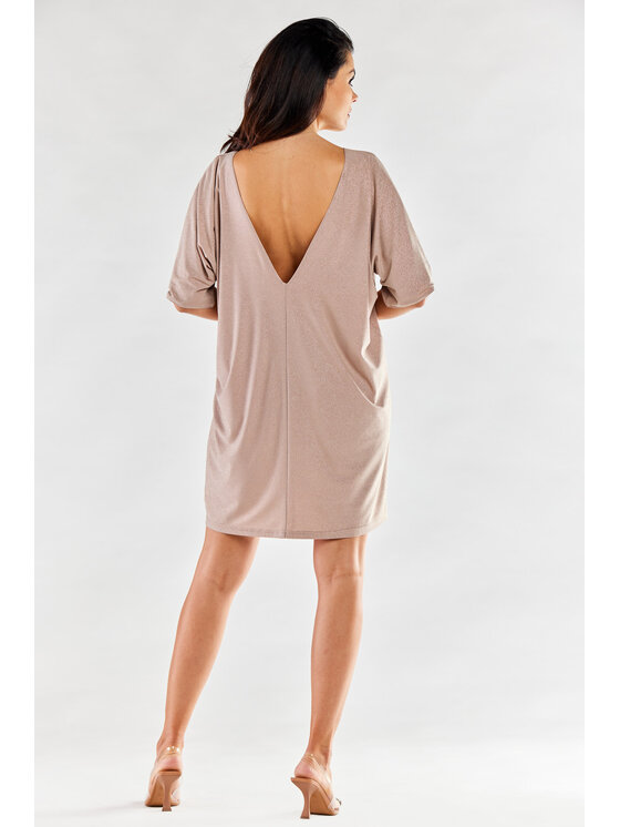 Awama Awama Večerní šaty A557 Béžová Basic Fit