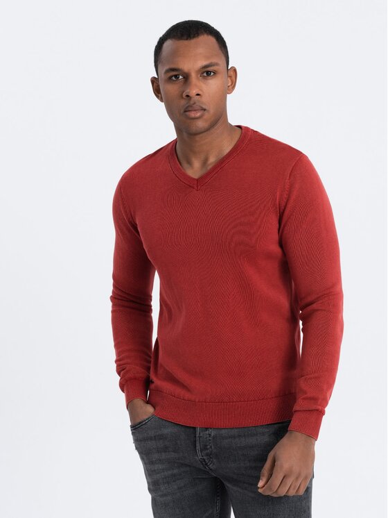 Ombre Ombre Sweter OM-SWOS-0108 Czerwony Fitting Fit