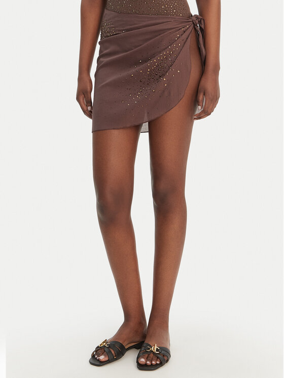 Guess Spódnica mini E6GZ15 WO080 Brązowy Regular Fit