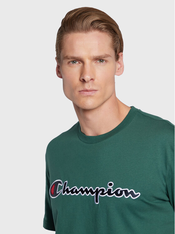 Champion T-Shirt Script Logo Embroidery 218007 Grün Regular Fit | Sport-T-Shirts