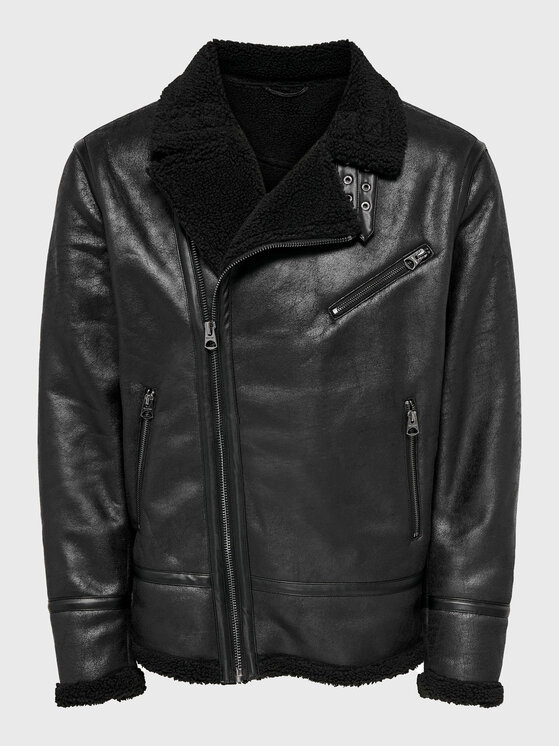 Only & Sons Яке от имитация на кожа Ryan 22023807 Черен Regular Fit