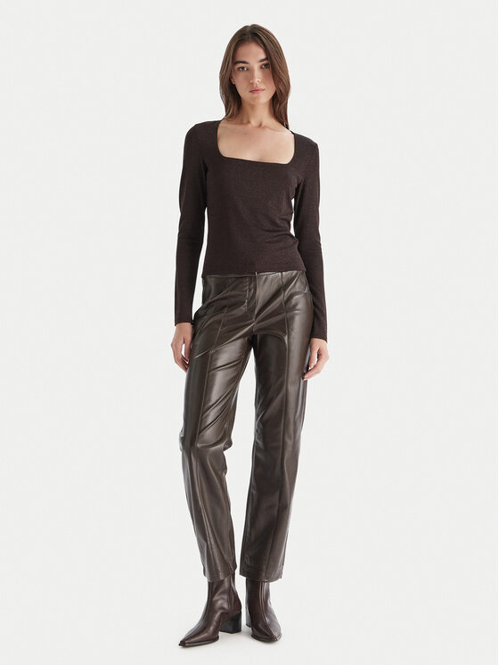 Vero Moda Vero Moda Παντελόνι από απομίμηση δέρματος Vips 10336342 Καφέ Straight Fit