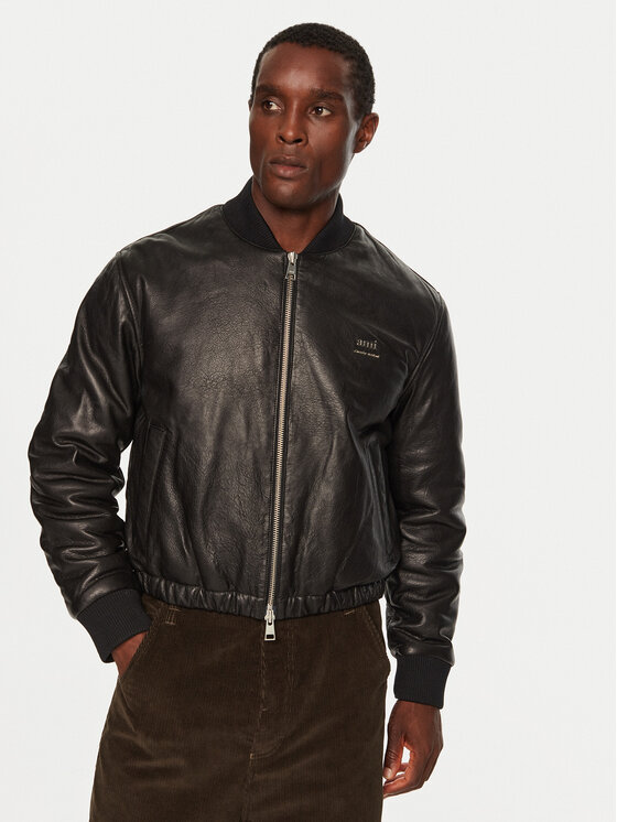 AMI PARIS Giacca di pelle HJK131LH0044 Nero Regular Fit, taglia : S