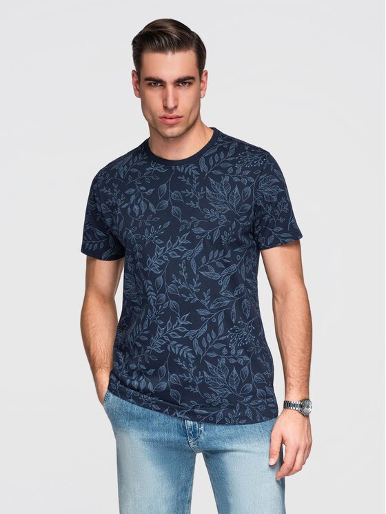 Ombre Ombre T-Shirt OM-TSFP-0262 Granatowy Regular Fit
