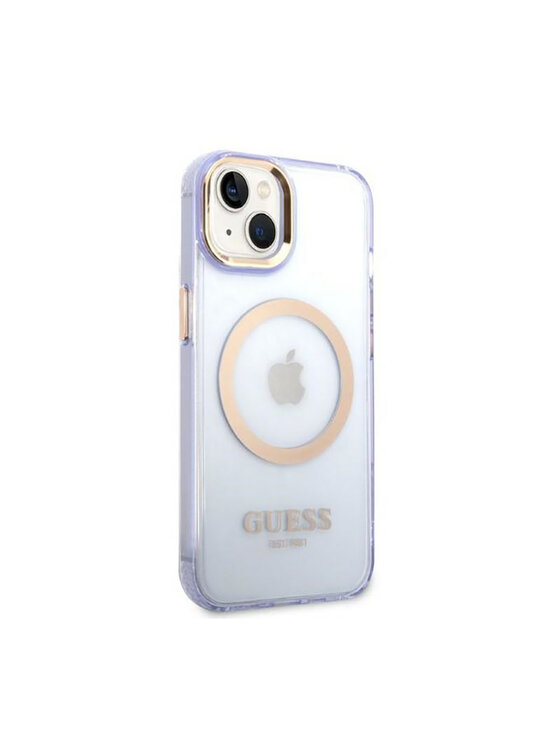 Guess Guess Etui na telefon Gold Outline Translucent MagSafe Fioletowy