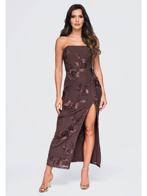 Ombre Ombre Sukienka wieczorowa LA-OM-DLR430 Brązowy Slim Fit