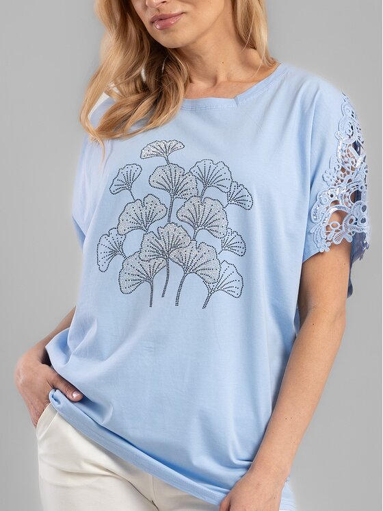 Perso Perso T-Shirt TCE242114F Błękitny Regular Fit