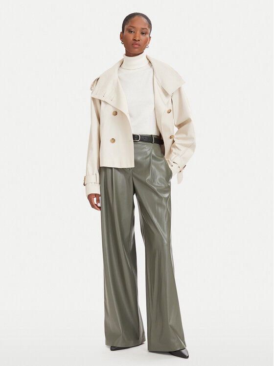 BOSS BOSS Usnjene hlače Tiana4-M 50564757 Temno zelena Wide Leg