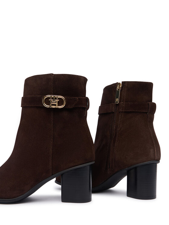 Tommy Hilfiger Tommy Hilfiger Botki Th Strap Suede Block Heel Boot FW0FW09521 Brązowy ciemny