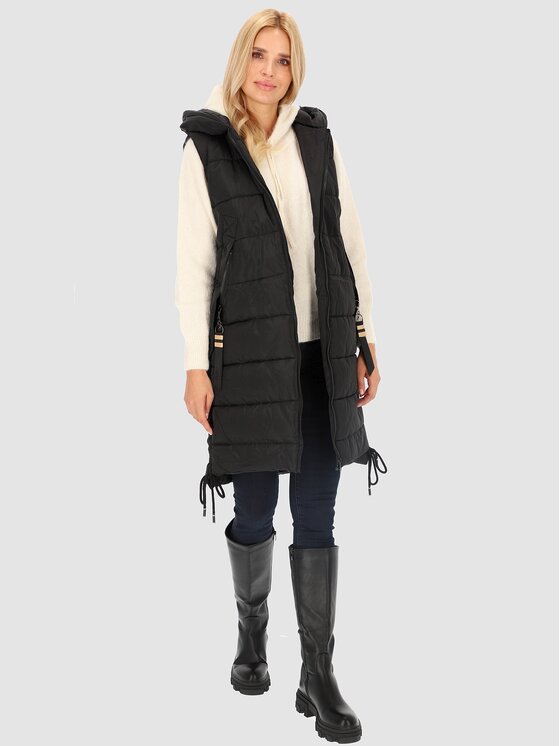 Perso Perso Bezrękawnik długa ocieplana z kapturem Czarny Regular Fit