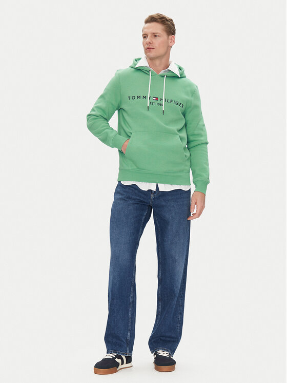 Tommy Hilfiger Tommy Hilfiger Džemperis ar kapuci Logo MW0MW11599 Zaļš Regular Fit
