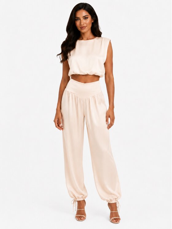 Love Saints Love Saints Komplet bluzka i spodnie L26LF-KA-K01 Beżowy Slim Fit
