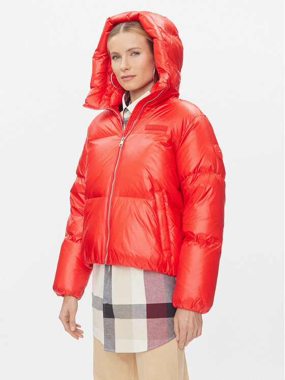 Tommy Hilfiger Tommy Hilfiger Pūkinė striukė New York Gloss WW0WW40836 Raudona Relaxed Fit
