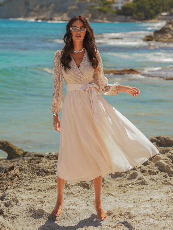 LIDIA KALITA LIDIA KALITA Sukienka koktajlowa Capri Beżowy Flare Fit