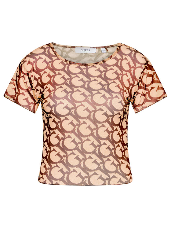 Guess Guess T-Shirt E1GI05 NT01L Brązowy Cropped Fit