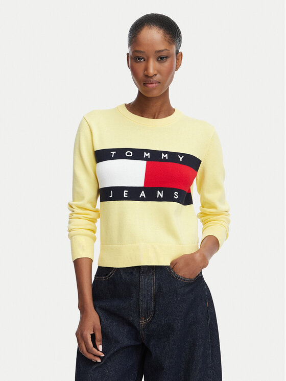Tommy Jeans Pulover Flag DW0DW22930 Galben deschis Regular Fit