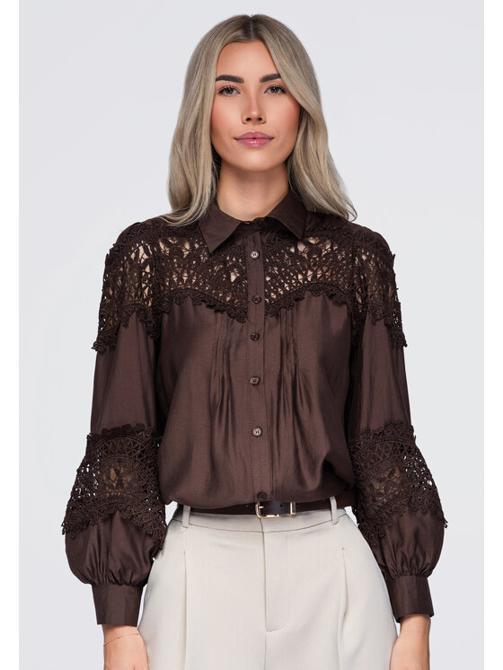 Ombre Ombre Koszula OW-SH-E0075 Brązowy Relaxed Fit