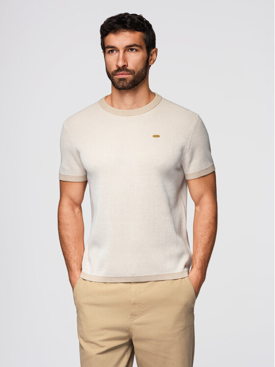 Ombre Ombre T-Shirt OM-TSCT-0265 Beżowy Regular Fit