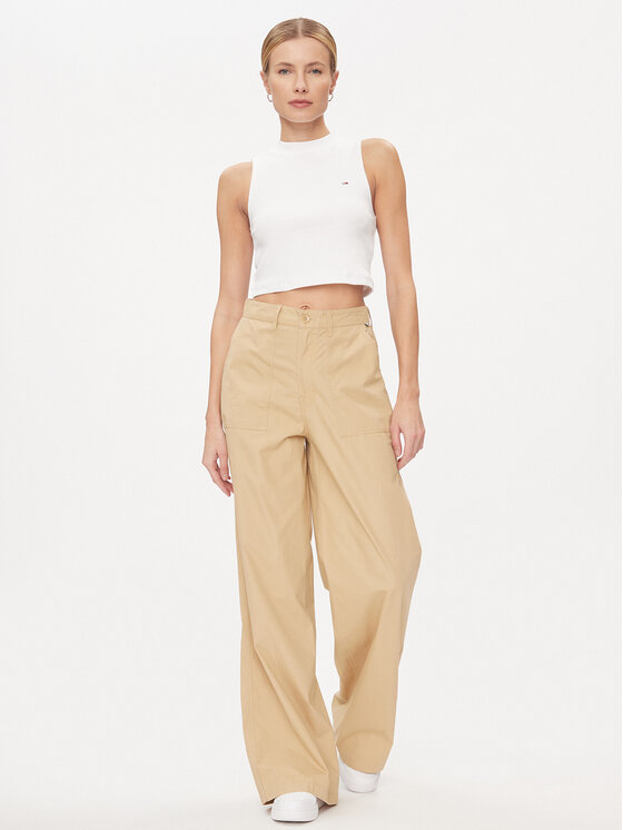 Tommy Jeans Tommy Jeans Hlače Claire DW0DW17314 Bež Wide Leg