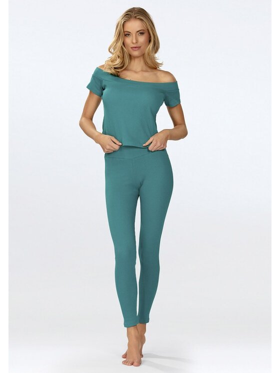 DKaren Sport DKaren Sport Komplet bluzka i spodnie Bayo Turkusowy Slim Fit