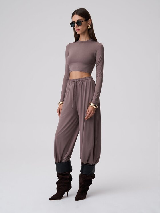 Le Collet Le Collet Spodnie materiałowe TONIA Brązowy jasny Wide Leg