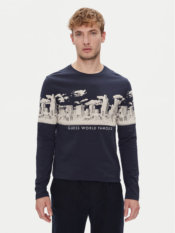 Guess Longsleeve Skyline M3YI13 I3Z13 Granatowy Slim Fit