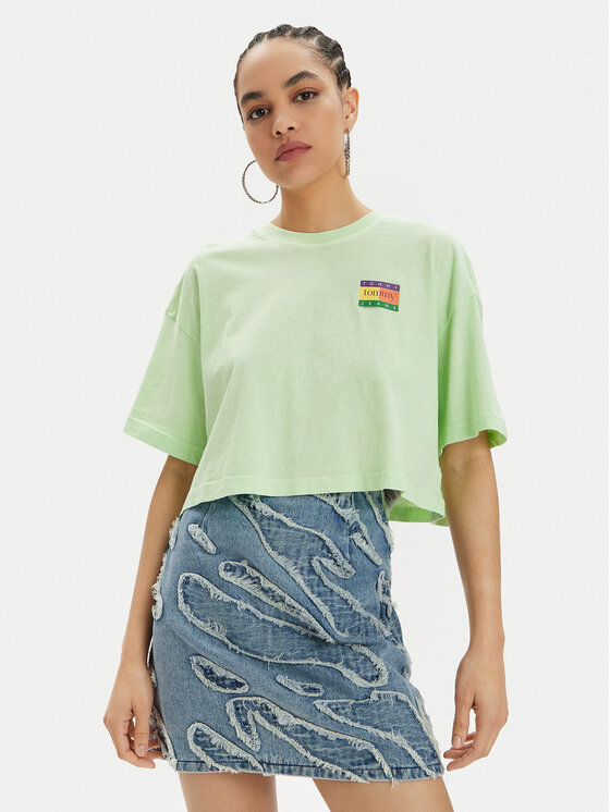 Tommy Jeans Majica Summer Flag DW0DW18141 Zelena Oversize