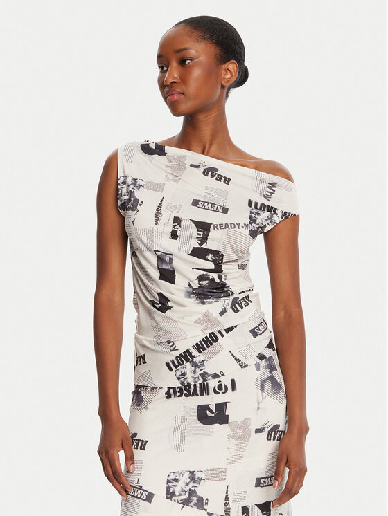 Desigual Desigual Bluse Breaking News 25WWTK10 Écru Regular Fit