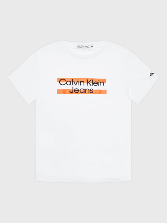 Calvin Klein Jeans Majica Maxi Block Logo IB0IB01647 Bela Regular Fit