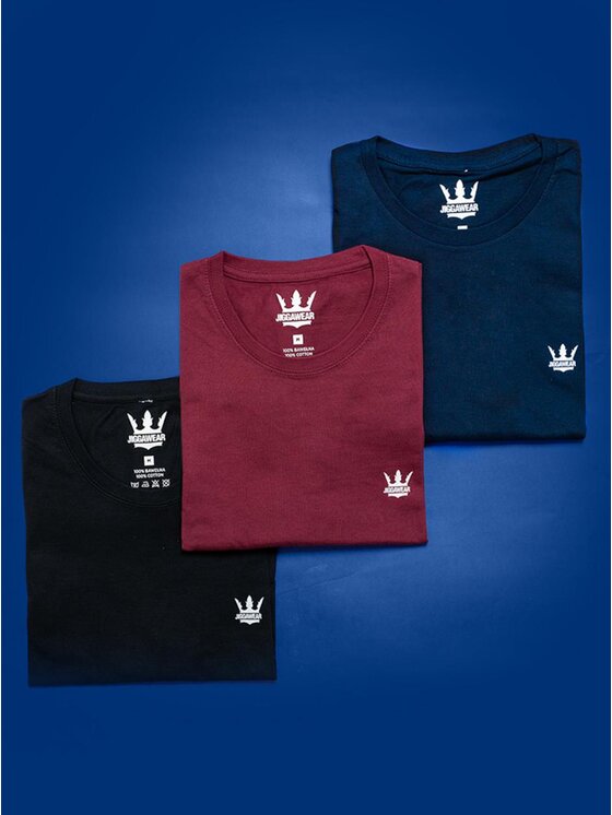 Jigga Wear Jigga Wear Komplet t-shirtów Zestaw 3 T-Shirtów Jigga Wear Mini Crown Granatowa / Bordowa / Czarna S Czarny Regular Fit