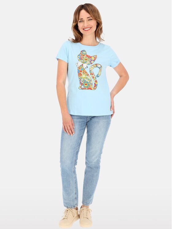 Perso Perso T-Shirt TCE245036F Błękitny Regular Fit