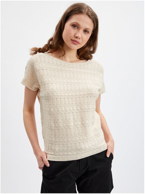 Orsay Orsay T-Shirt 507442-048000__M Beżowy Comfort Fit