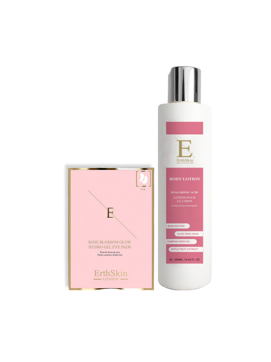 Balsam do ciała Erthskin London, Balsam do ciała Kwas Hialuronowy + Kolagen + Hydro-Żelowe płatki pod oczy Rose Blossom