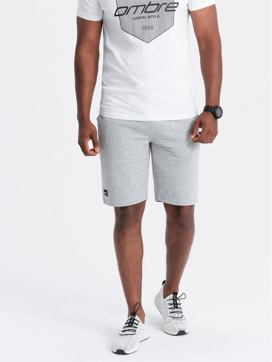 Ombre Ombre Šortky z materiálu OM-SRSK-0150 Šedá Regular Fit