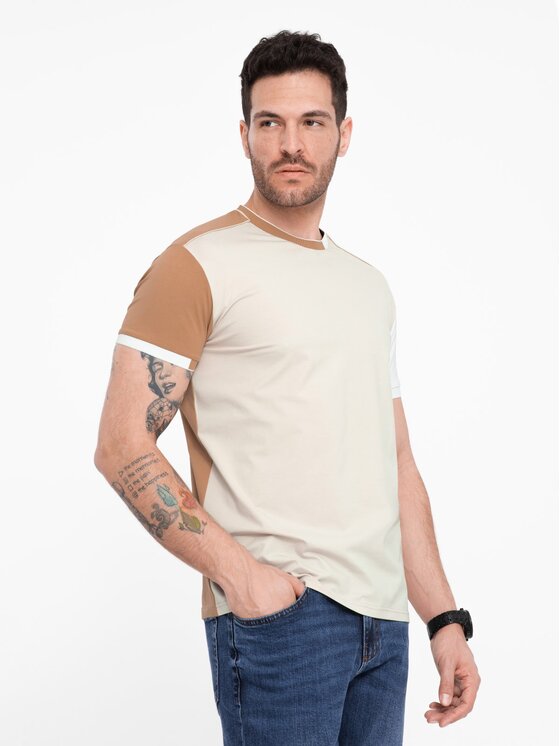 Ombre Ombre T-Shirt OM-TSCT-0176 Brązowy Regular Fit