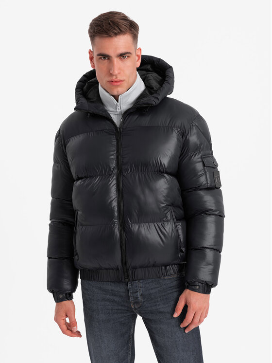 Ombre Ombre Kurtka puchowa OM-JAHP-0207 Czarny Regular Fit