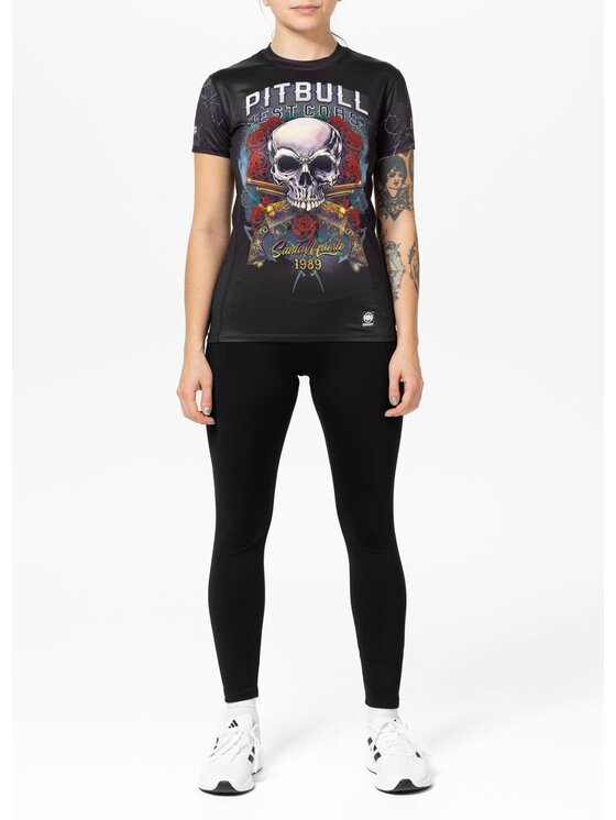 PITBULL PITBULL T-Shirt Koszulka sportowa damska Mesh SANTA MUERTE XL Czarny Regular Fit