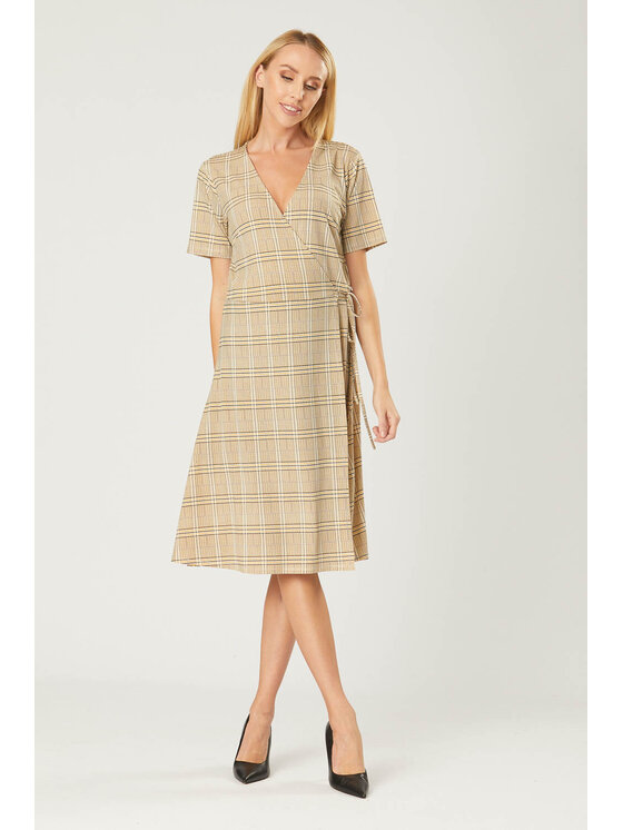 QUIOSQUE QUIOSQUE Každodenné šaty COOL CHECK DRESS Béžová Regular Fit
