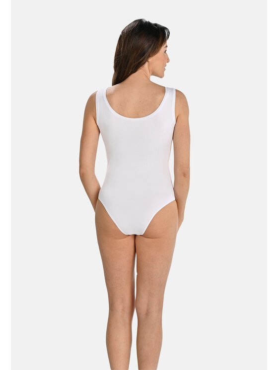 Teyli Teyli Body damskie na szerokich ramiączkach Esme Biały Regular Fit