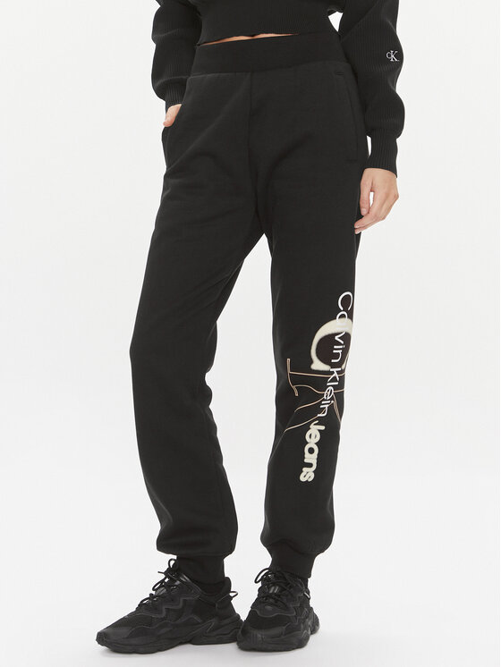 Calvin Klein Jeans Teplákové nohavice Bold Monologo J20J222606 Čierna Relaxed Fit