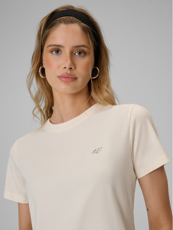 4F 4F T-Shirt BASIC+ Kremowy Regular Fit