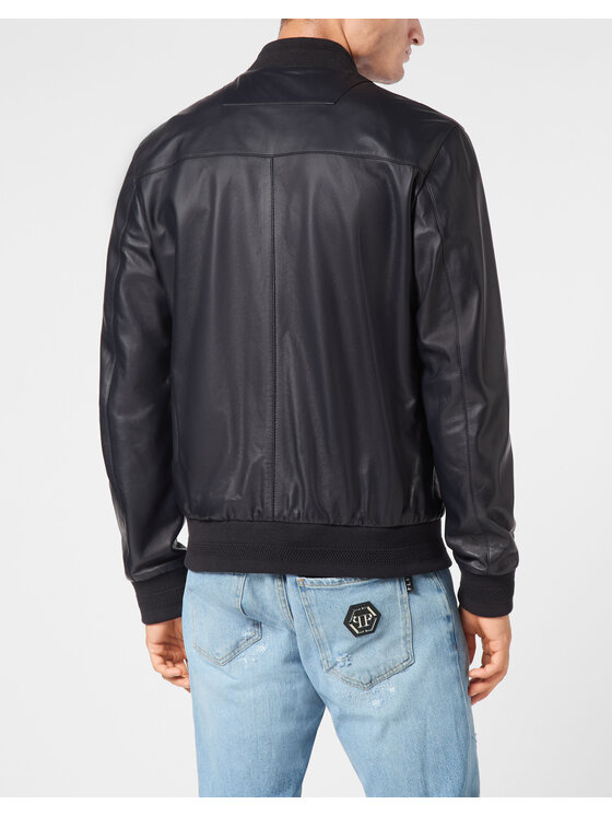 PHILIPP PLEIN PHILIPP PLEIN Kožená bunda 9485 Modrá Regular Fit