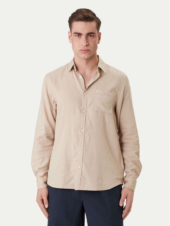 Guess Cămașă F6GH06 WG3L0 Bej Regular Fit